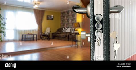 View Living Room Through Open Door Stock Photo Alamy
