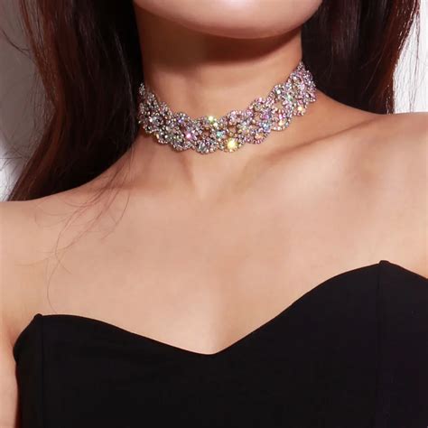 Aliexpress Com Buy Fashion Rhinestone Choker Necklace Elegant Sparkling Colorful Crystal