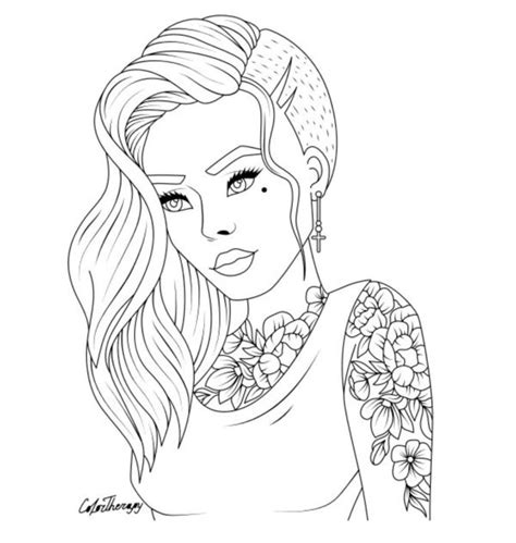 Adult Coloring Page Girl Portrait And Clothes Colouring Sheet Lupon