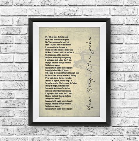 Elton John Your Song Lyrics Wall Art Song Lyrics Print Etsy