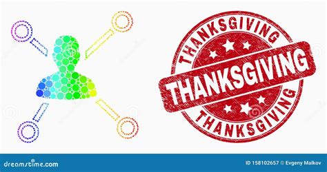 Vector Bright Pixel Person Links Icon And Grunge Thanksgiving Watermark