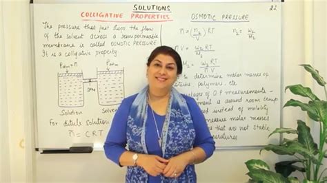 Osmotic pressure is a colligative property of a substance since it depends on the concentration of the solute and not its chemical nature. Osmotic Pressure - Solutions (Part 22) - YouTube