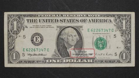 1995 1 One Dollar Bill Federal Reserve Note Reverse Printing Error