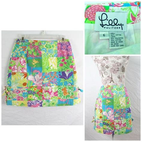 Vintage Lilly Pulitzer Skirt Sz Patchwork Print Cotton Lined
