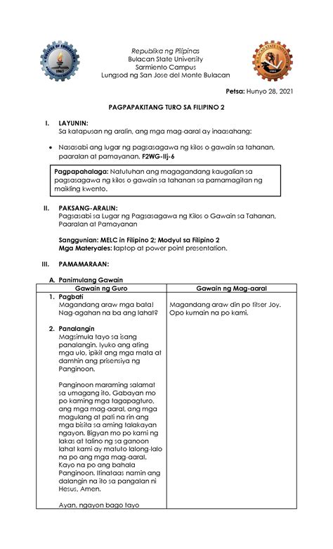 SOLUTION Detalyadong Banghay Aralin Sa Filipino Ii 2 Studypool