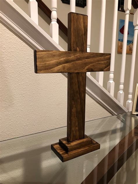 Stained Wooden Cross With Stand Dark Walnut Cross With Etsy