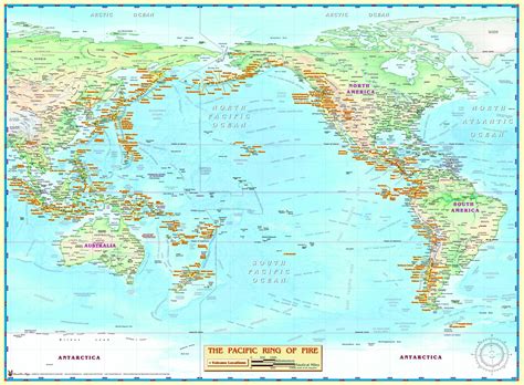 Ring Of Fire Pacific Ocean Wall Map