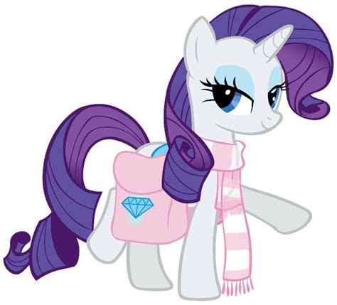 A Pony With Purple Hair And A Pink Scarf Around Its Neck Holding A Bag