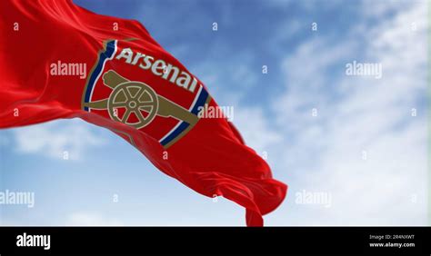 London Uk May 2023 Arsenal Football Club Flag Waving On A Clear Day
