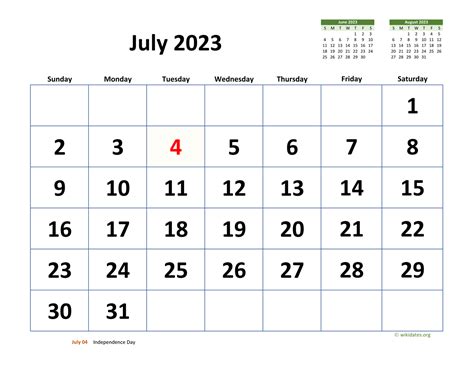 July 2023 Calendar With Extra Large Dates