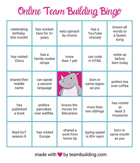 Online Team Building Bingo Rules And Free Game Board
