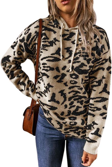 Women Hoodies Leopard Print Sweatshirt Ladies Hooded Sweater Pullover