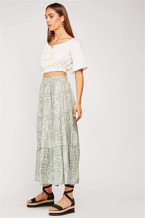 Printed Tiered Maxi Skirt 3 Colours Just 7