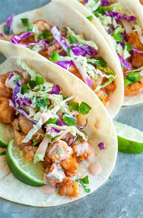 Spicy Sriracha Shrimp Tacos With Cilantro Lime Slaw Peas And Crayons