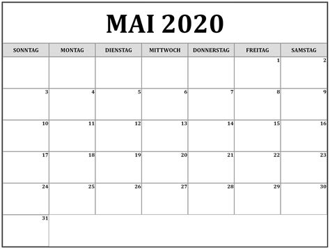 Die beste art, ihre planung festzulegen und ihre termine einzutragen – unsere kalender februar 2021 zum ausdrucken kostenlos monatskalender stehen nachstehend zum download zur verfügung. Kalender Mai 2020 Deutschland | Nosovia.com