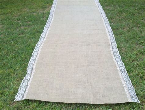 20 Ft Long Wedding Burlap Aisle Runner With Natural Lace Rustic