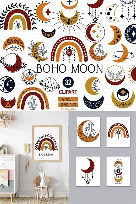 The Boho Moon Clipart Collection Is Available For Free