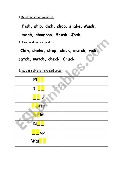 English Worksheets Ch Sh Sounds