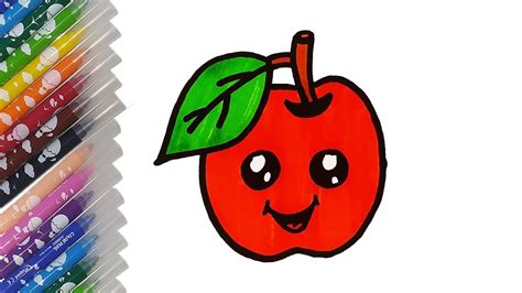 how to draw a cute apple step by step for kids - YouTube