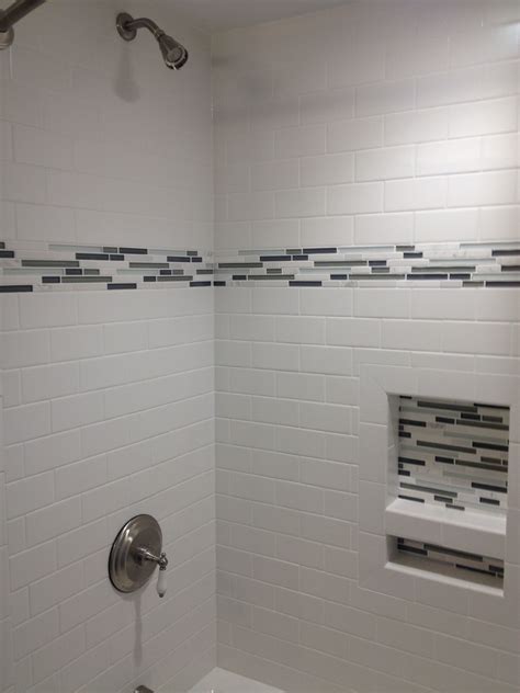 White Subway Tile Shower With Glass Accent Glass Designs