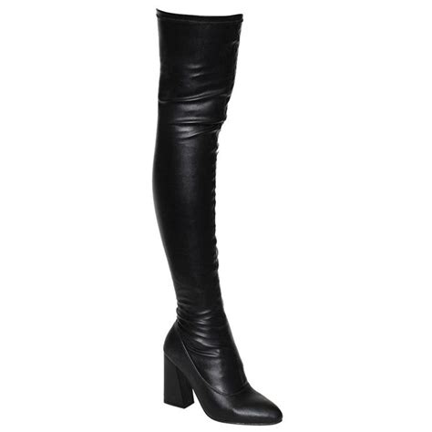 Fm29 Womens Stretchy Snug Fit Side Zip Thigh High Boots Half Size Small Black Pu