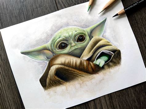 Baby Yoda Zeichnung Fine Art Print Star Wars Grogu Etsyde