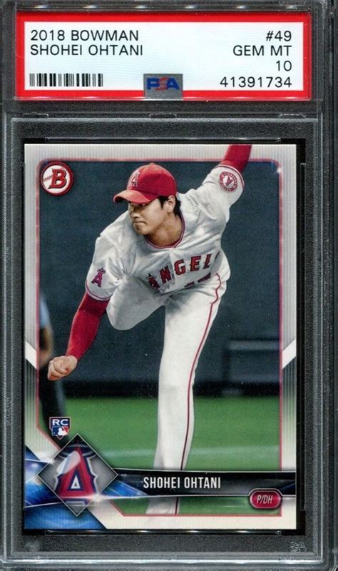 On a nice shiny card stock, the 2018 topps finest autograph rookie card features ohtani swinging a bat in his definitive stance. 2018 BOWMAN SHOHEI OHTANI # 49 ROOKIE RC ANGELS PSA 10 #PSA10 | Baseball cards for sale ...