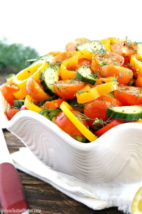 Sweet Pepper Tomato Cucumber Salad Valyas Taste Of Home