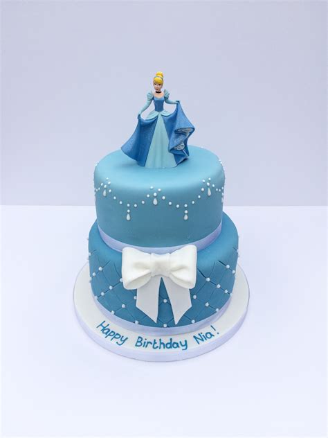 Disney Princess Cinderella Cake With Fondant Bow And Hand Piped Details