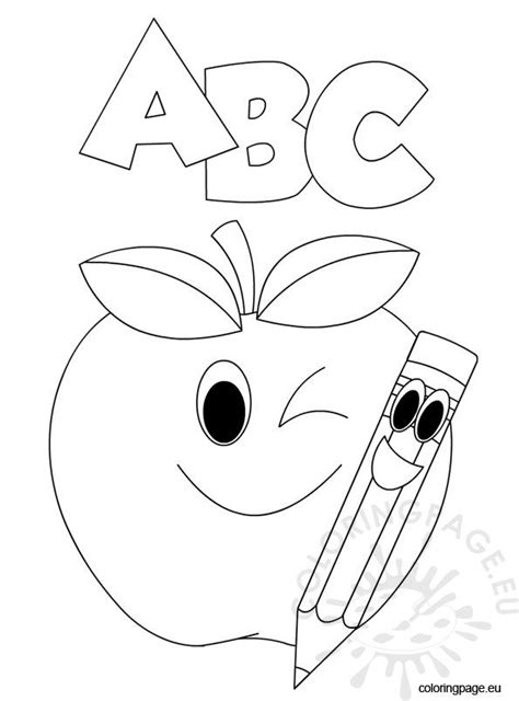 school abc apple  pencil coloring page