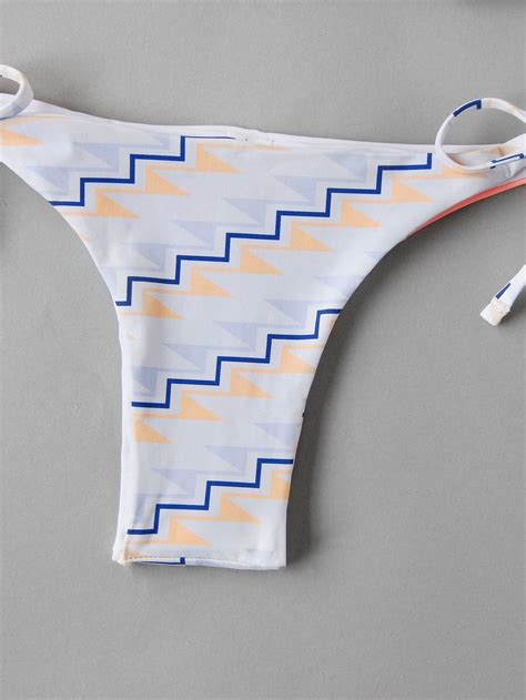 Geometric Print Contrast V Cut Bikini Set Sheinsheinside