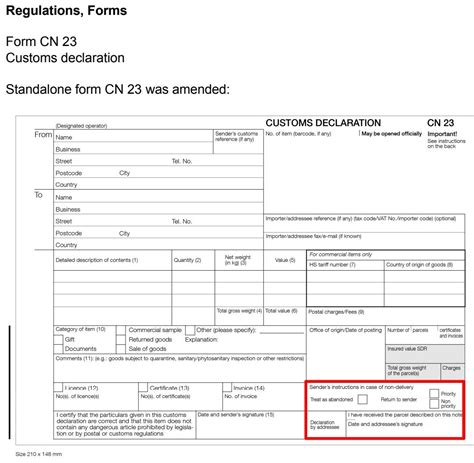 I understand that should any forbidden commodities be encountered and/or should a false declaration have been provided that this can result in a fine and the seizure of the commodities. Regarding New format of CN23 Form | Custom Declaration ...