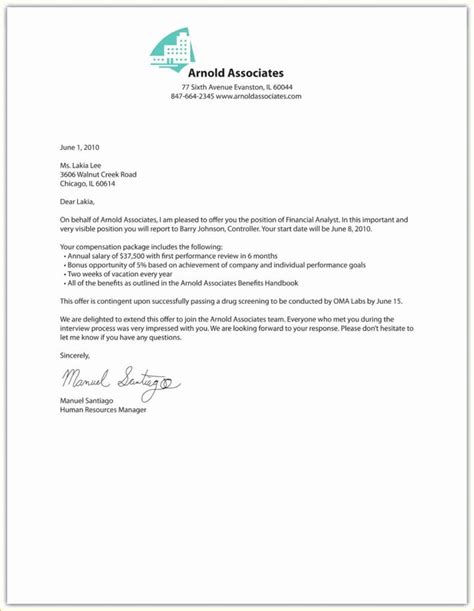 Employment Offer Letter Template Offer And Acceptance Letter