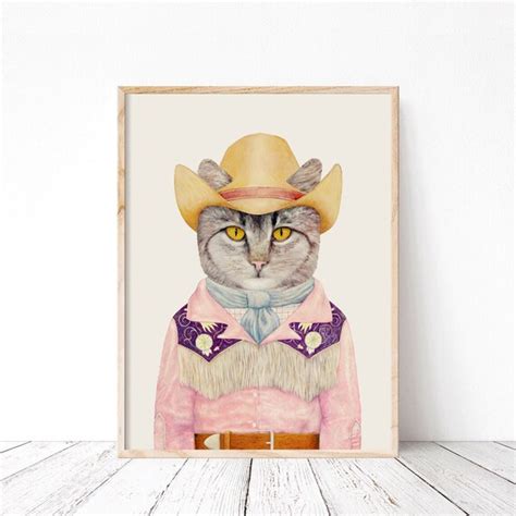 Cowboy Cat Art Print Country Western Pastel Wall Decor T Etsy