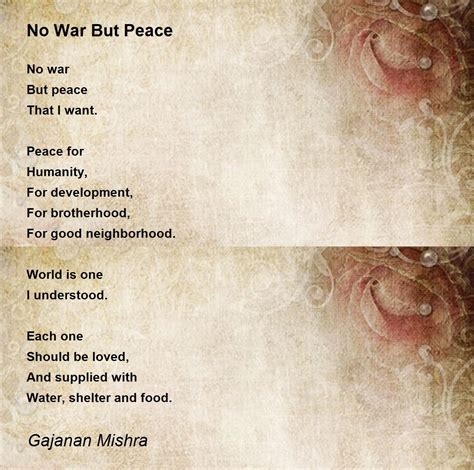 No War But Peace Poem By Gajanan Mishra Poem Hunter