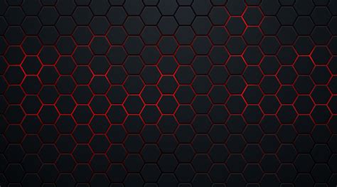 Abstract Dark Hexagon Pattern On Red Neon Background Technology Style