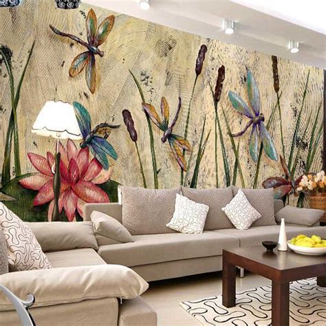 Buy Personalized Dragonfly Lotus Mural Wallpapers