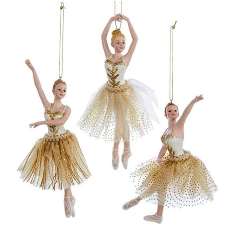 Kurt Adler 3 Ballerina Christmas Ornaments Gold Set 65 Resin Ballet