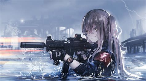Girls Frontline Girl Ump45 In Water With Shallow Background Of