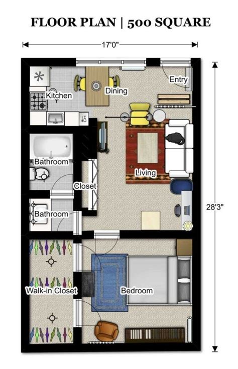 One Bedroom Apartment Floor Plan 500 Sq Ft Carey Heller