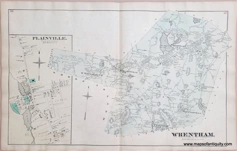 1876 Wrentham Town Plainville Ma Antique Map Maps Of Antiquity