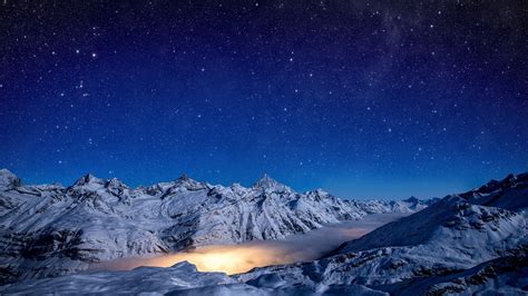 Switzerland Stars Snow Landscape Alps Long Exposure Mist