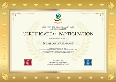 Certificate Of Participation Template With Gold Border Stock Vector