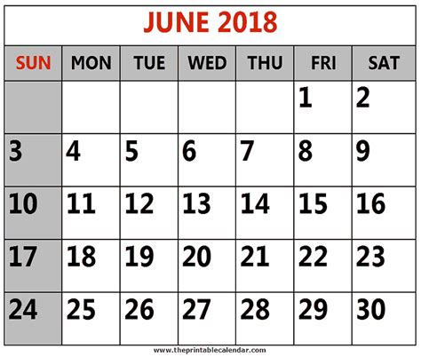 Month Of June Calendar Printable