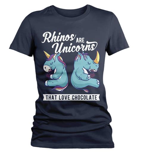 women s funny unicorn t shirt rhino tshirt rhinos love chocolate fun cute graphic tee unicorn