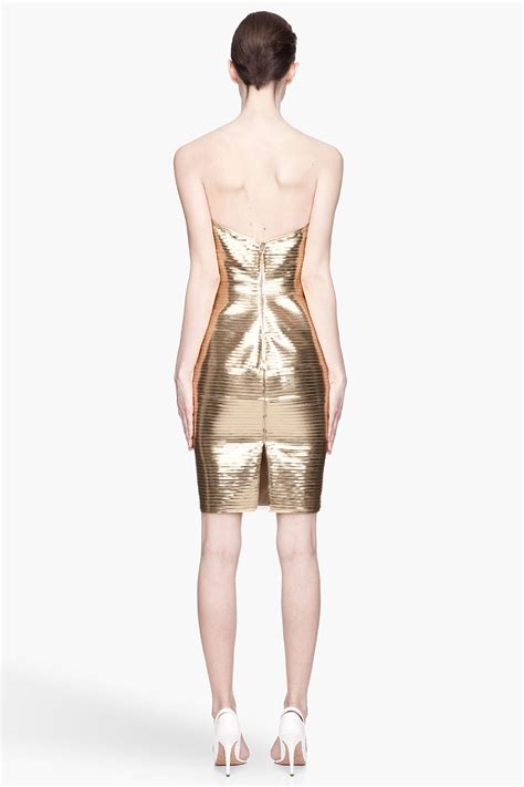 Lyst Dsquared² Gold Lamé Stretch Jersey Strapless Dress In Metallic