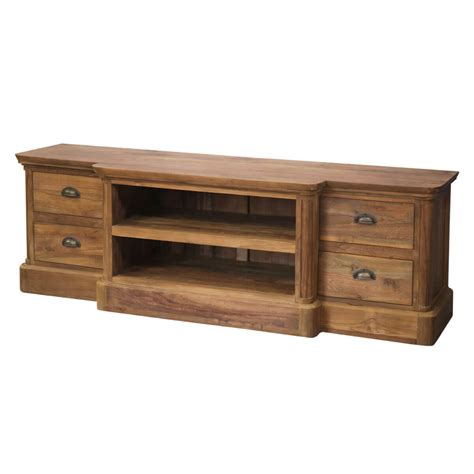Bovey Modern Teak Wood Open Shelf 4 Drawer TV Stand Floating tv stand with storage: