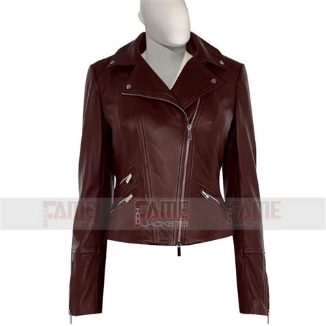 Brown Lapel Collar Real Leather Biker Jacket For Ladies Fj
