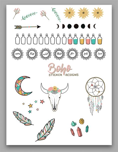 Free Printable Boho Doodle Stickers For Your Bullet Journal ⋆ The