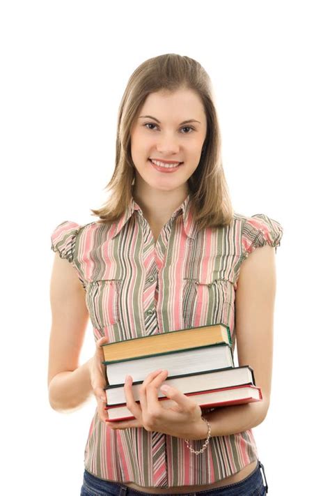 College Girl With Books Isoated On White Royalty Free